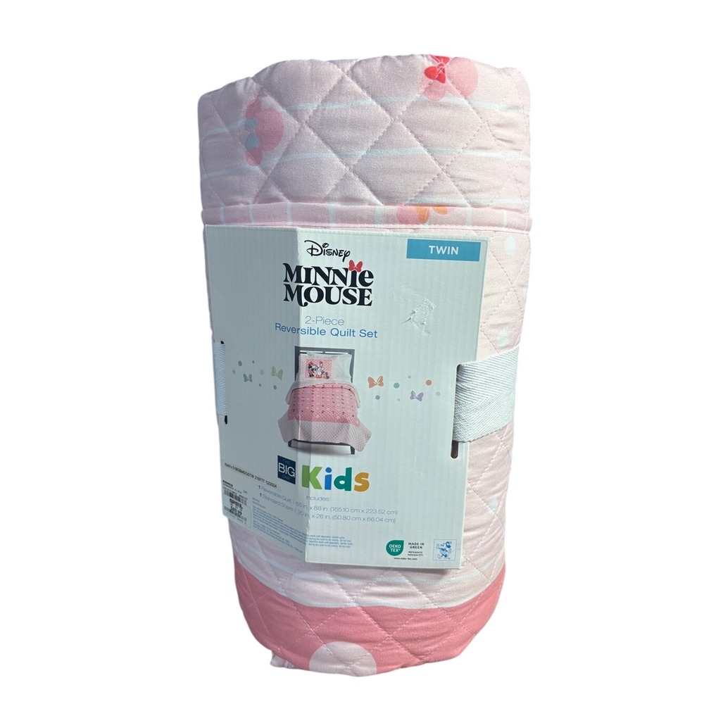 Disney Minnie Mouse Twin Reversible Quilt Set 2 Piece Pink Polka Dots GIFT NEW